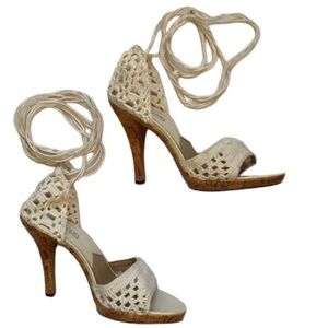 Micheal Kors size 10 Ivory
Crochet ankle wrap heels macrame